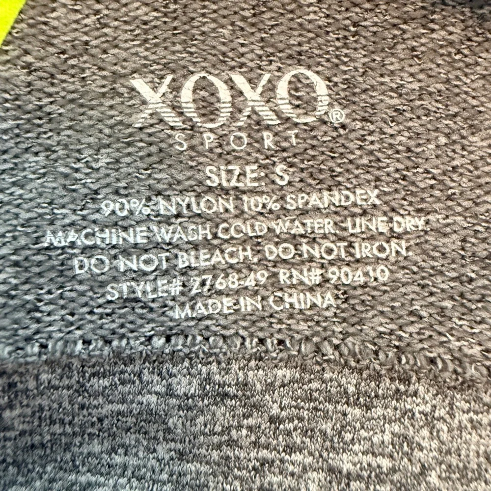 XOXO Sport Bra Womens Small Grey Neon Yellow‎ Strappy Back Seamless 2768-49